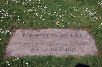 One of the stones marking the perimeter of the tower on Bedford Castle motte May 2009